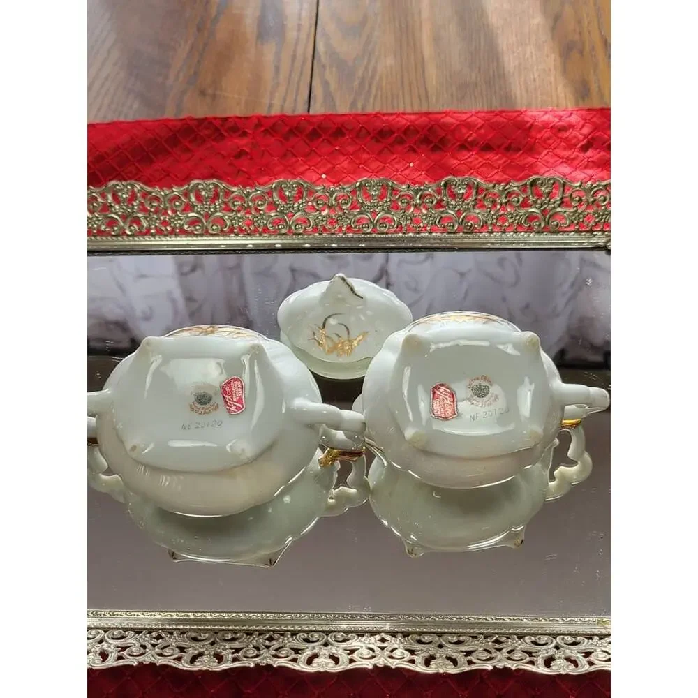Vintage Lefton Gold Wheat Mini Sugar Creamer Set 20120 Tea Party Grandmacore